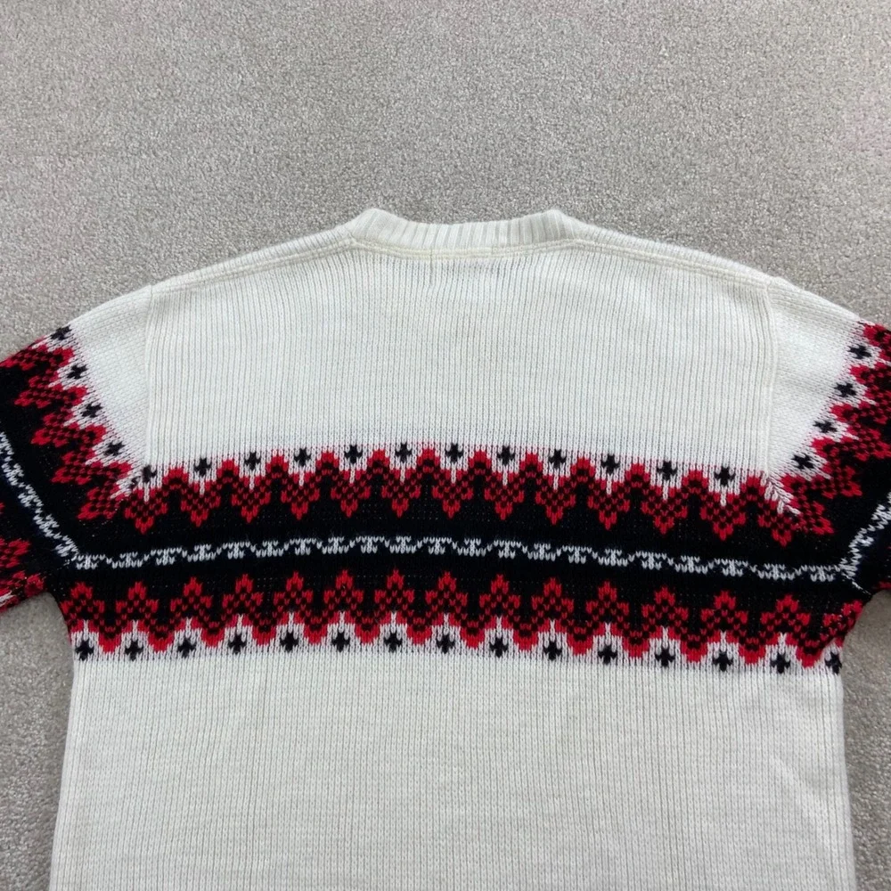 Vintage 60's Rugby Orlon Sweater Mens 42 White Red Black Fair Isle Crew Neck